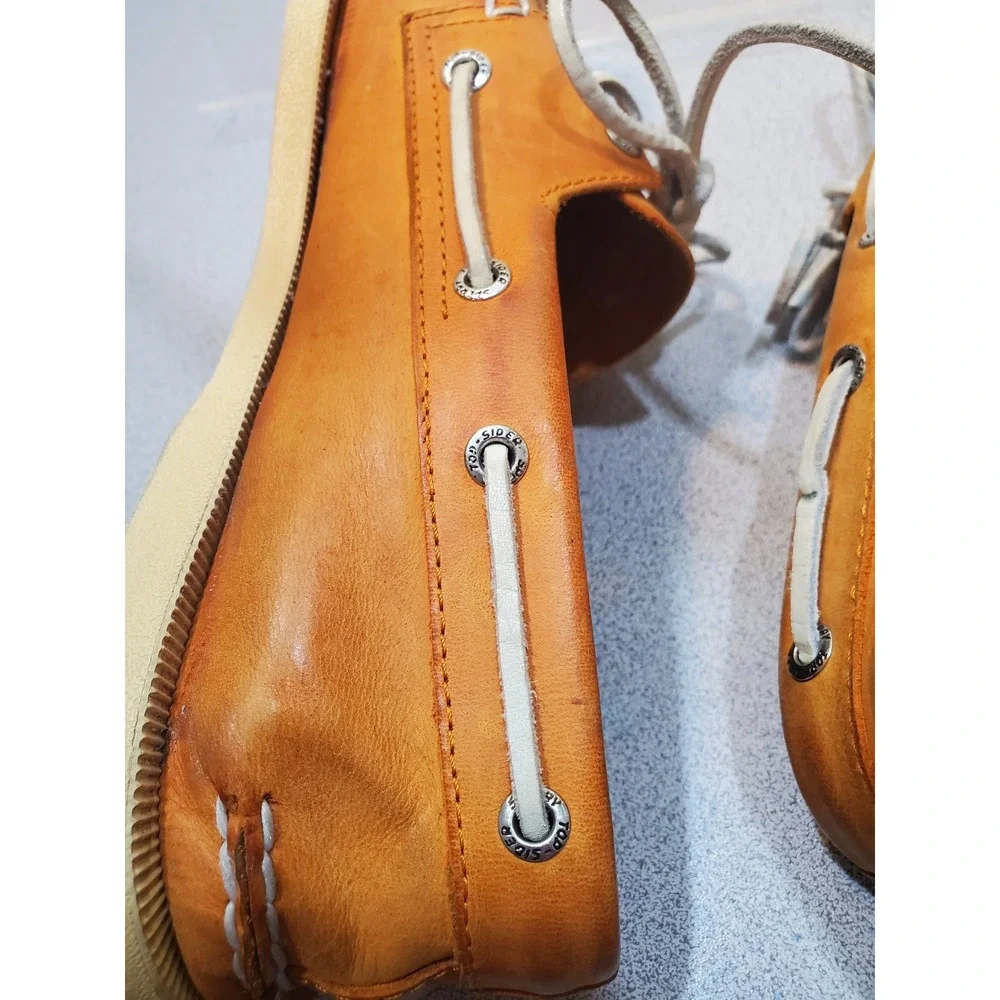 VTG Sperry Top-Sider Mens 10 M Authentic Original Boat Shoes Tan Leather 0532739